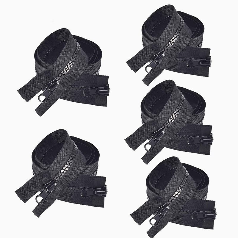 Wonesifee 5PCS #5 39 Inch Two Way Separating Large Plastic Zippers Black Tape with Double Pull Slider Heavy Duty Zippers for Sewing  Jacket  Sleeping Bag Tent 100cm (39"" 5pcs) - Image 2